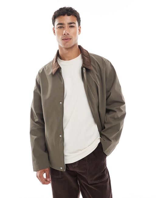 Jack & Jones Gray Harrington Jacket With Cord Collar for men