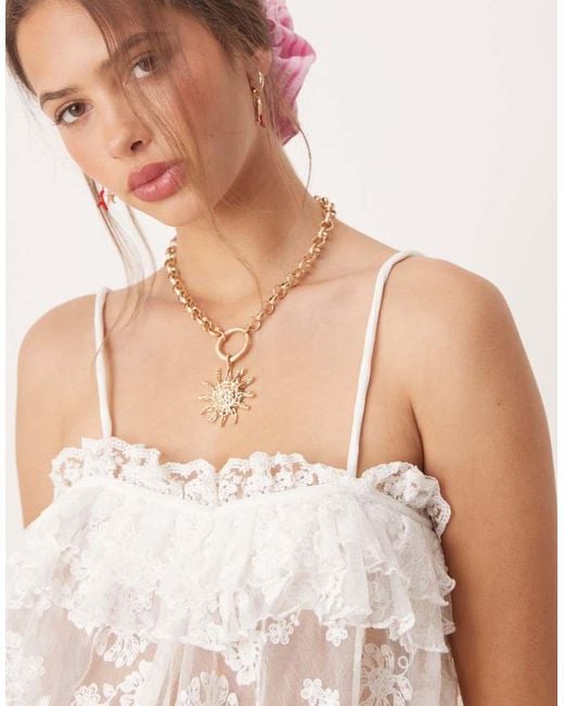 Miss Selfridge Babydoll-Top Van Premium Kant in het White
