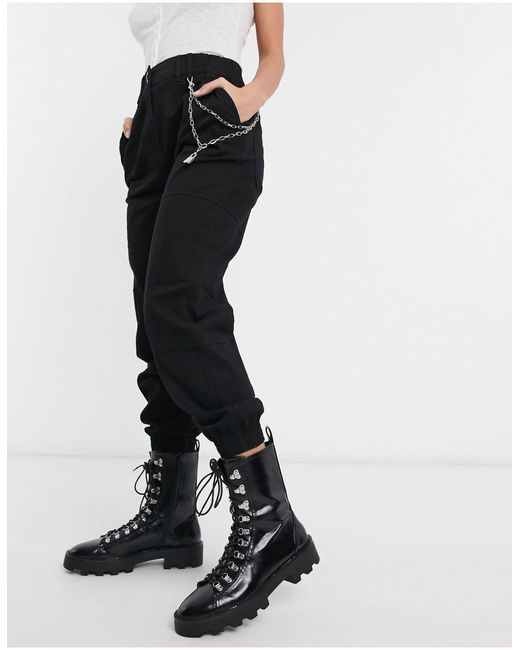 bershka belted utility trouser in black