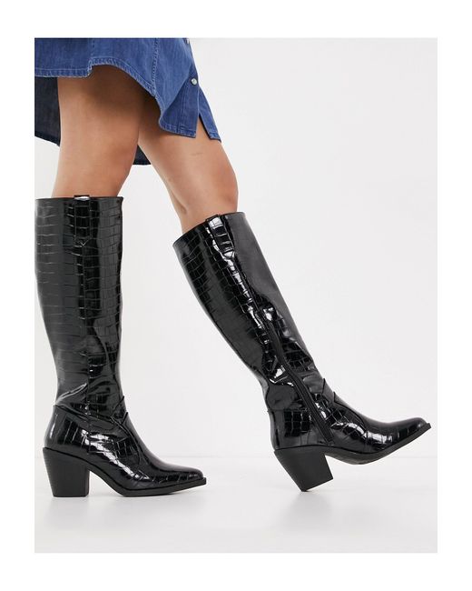 Glamorous Knee High Western Boots in Black | Lyst Australia