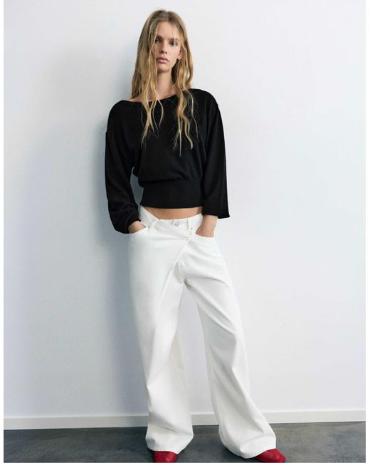 Pull&Bear Black Gestreifter pullover mit u-boot-ausschnitt