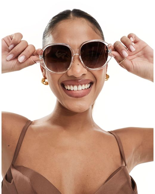 ALDO Brown – nami – runde oversize-sonnenbrille mit transparentem rahmen und braunen gläsern