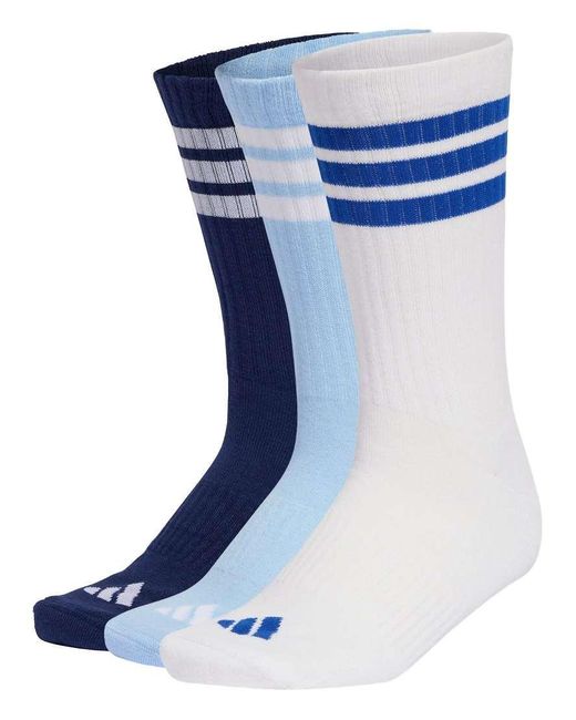 Adidas Originals Blue 3-Stripes Cushioned Sportswear Crew Socks 3 Pair Pack