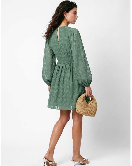 Lovedrobe Green Long Sleeve Floral Burnout Mini Dress