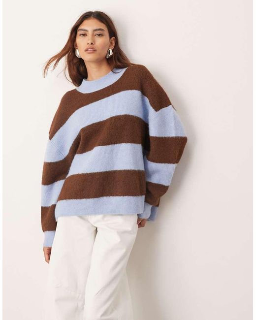 ARRANGE Brown Oversized Crew Neck Knit Striped Jumper