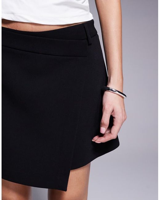 River Island Black Pleated Asymmetric Front Pocket Skort