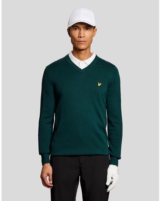 Lyle & Scott Green Mid Knits Golf 1874 V Neck Pullover for men