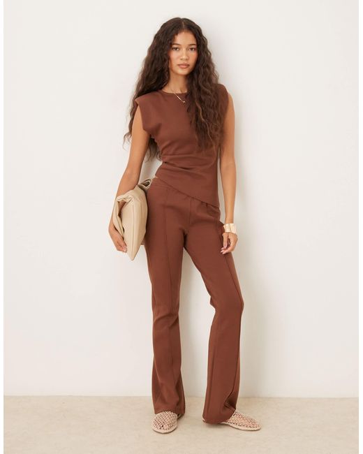 ASOS Natural Mid Rise Skinny Flare Interlock Trouser Co Ord