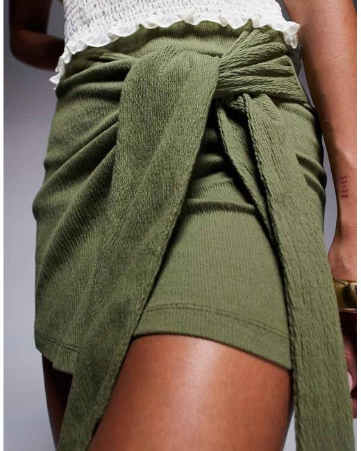ASOS Green Crinkle Tie Side Mini Skirt
