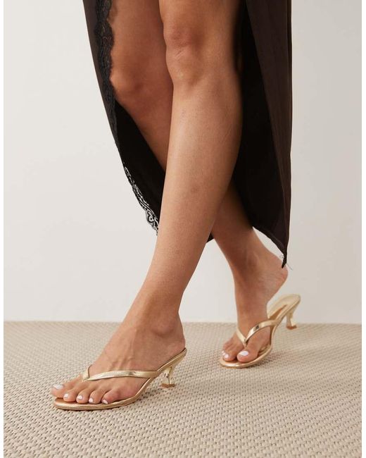 Public Desire Natural Evermore Kitten Heel Toe Thong Sandals