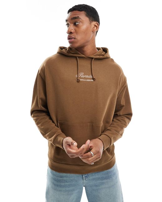 ASOS Brown Oversized Hoodie With Print for men