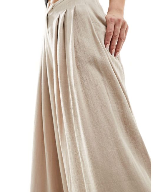 ASOS Natural Pleated Palazzo Wide Leg Trouser With Linen