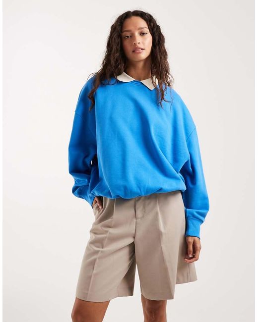ASOS Blue Premium Bubble Hem Rugby Sweatshirt
