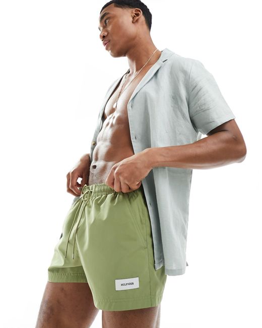 Tommy Hilfiger Green Monotype Short Drawstring Label Swim Shorts for men