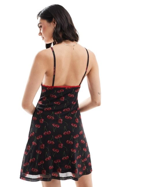 ASOS Black Cherry Cami Dress With Red Contrast Trim