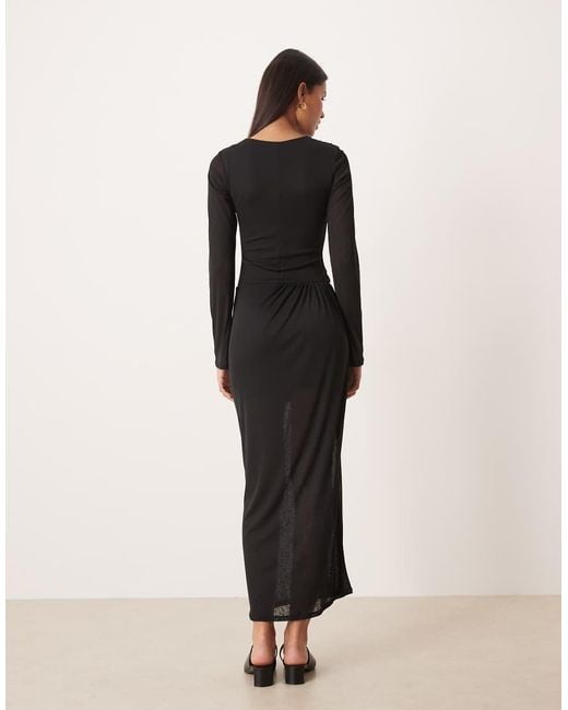ASOS Black Long Sleeve Dropped Waist Draped Skirt Maxi Dress