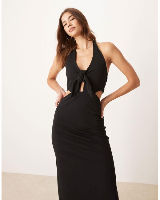 ASOS Natural Halter Maxi Dress With Bow Detail