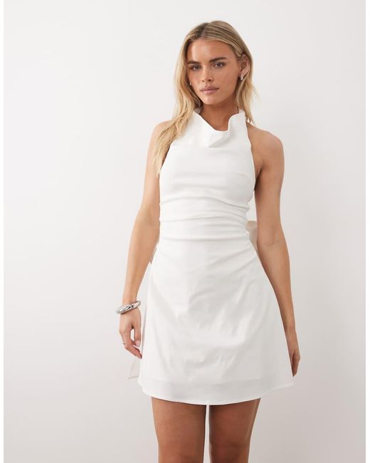 TFNC London White Bridal Halter Neck Bow Back Mini Dress