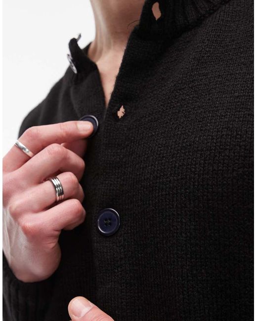 Topman Black Crew Neck Button Through Cardigan for men