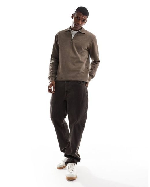 Only & Sons Brown Long Sleeve 1/4 Zip Polo Top for men