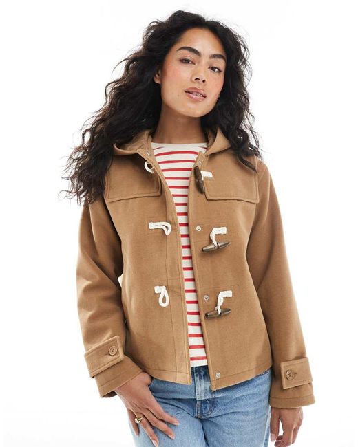 Brave Soul Brown Hooded Faux Wool Duffle Coat With Toggle Front