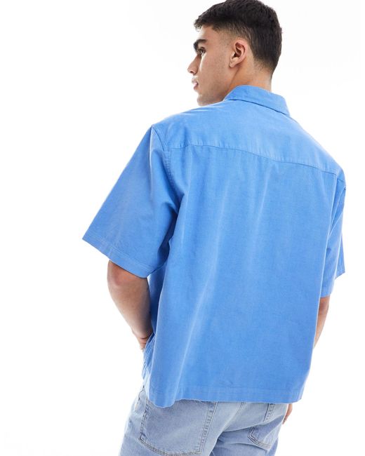 Camicia oversize squadrata taglio corto a maniche corte di ASOS in Blue da Uomo