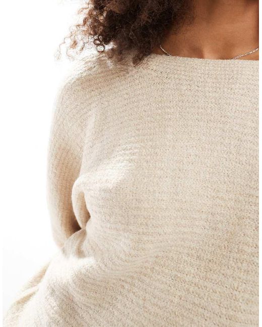 ONLY White Ribbed Wide Neck Knitted Jumper