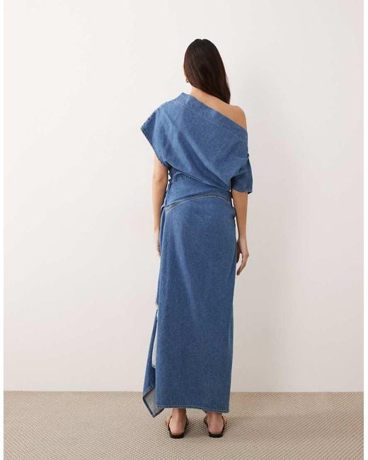 ARRANGE Blue Draped Denim Maxi Dress