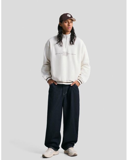 Bershka Sweatshirt Met Print En Korte Rits in het White voor heren