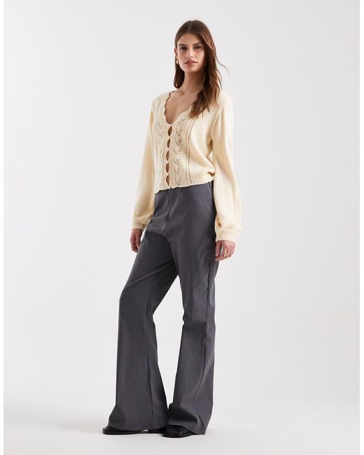 Miss Selfridge Natural Pointelle Faux Pearl Detail Sweater