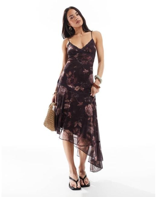 Bershka Red Asymetric Hem Midi Dress
