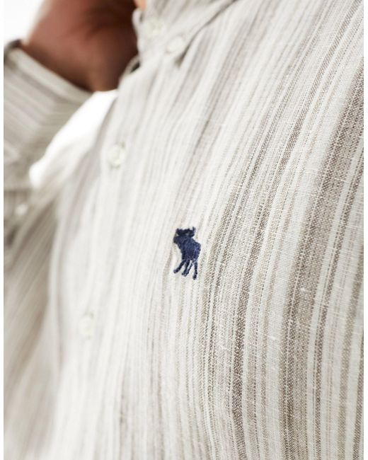 Abercrombie & Fitch Gray Icon Logo Linen Stripe Oxford Shirt for men