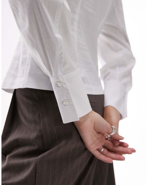 TOPSHOP White Poplin Barrel Sleeve Cinch Top