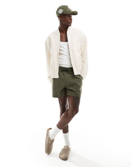 ASOS Green Wide Shorter Length Linen Shorts With Elasticated Waist for men