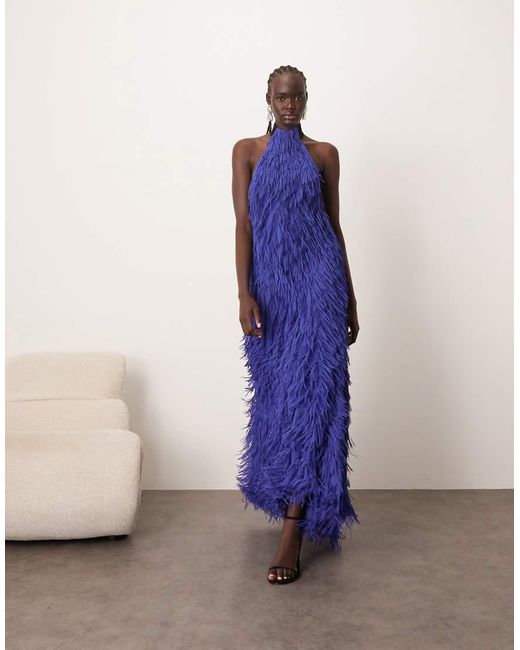 Vestito Lungo Allacciato Al Collo Con Schiena Scoperta E Lavorazione Con Frange di ARRANGE in Purple