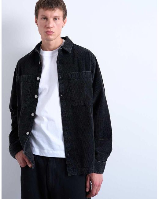 Topman Blue Washed Cord Overshirt for men