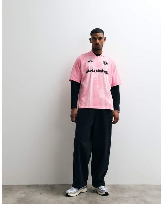 Aape By A Bathing Ape Pink Aape By A Bathing Ape Logo Sports Jersey for men
