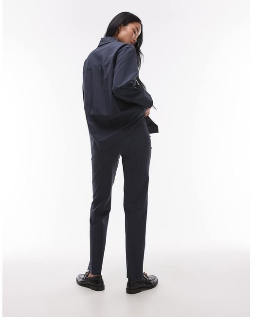 Pantalones De Pernera Slim Con Raya Diplomática Y Pinzas Delanteras De (Parte De Un Conjunto) Mango de color Blue