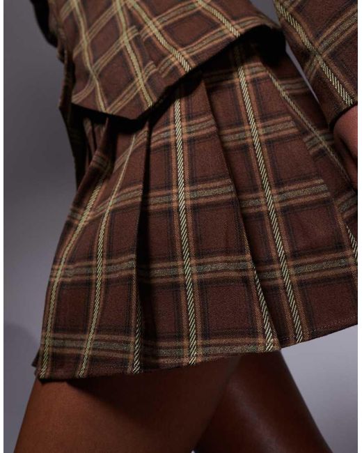Kaiia Brown Exclusive 90s Heritage Check Pleated Mini Skirt Co-ord