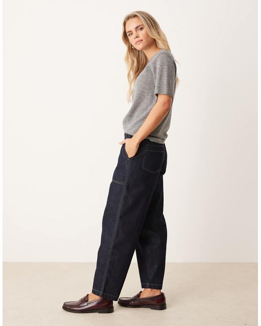 JDY Petite Blue Sansa Stitch Detail High Waisted Barrel Jeans