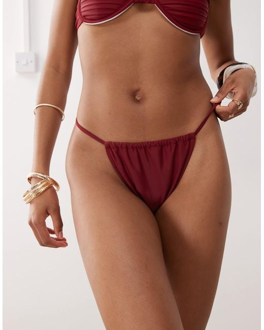 Miss Selfridge Brown Thin Strap High Leg Bikini Bottom