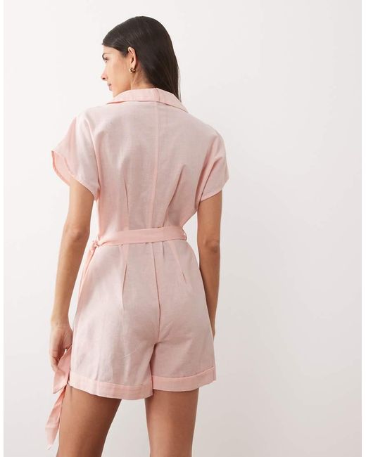 Wednesday's Girl Pink Short Sleeve Tie Waist Playsuit