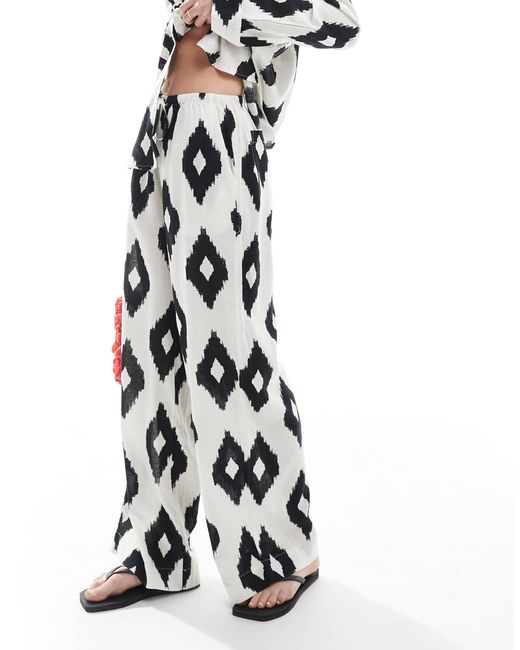 Accessorize White Accesorize Mono Print Oversized Beach Trousers