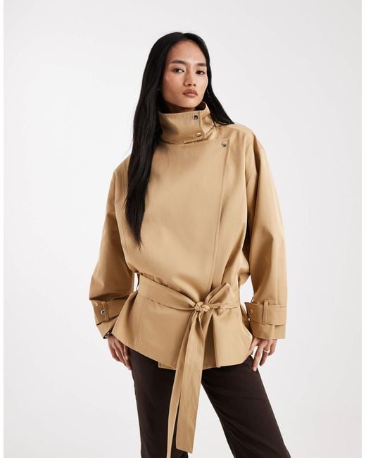 ASOS Natural Funnel Neck Drop Waist Jacket