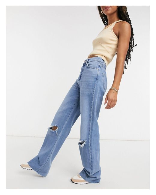 Jeans dritti anni 90 con strappiStradivarius in Denim di colore Blu - 48%  di sconto | Lyst