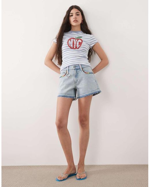 Abercrombie & Fitch Blue Mid Rise A-line Denim Shorts With Raw Hem
