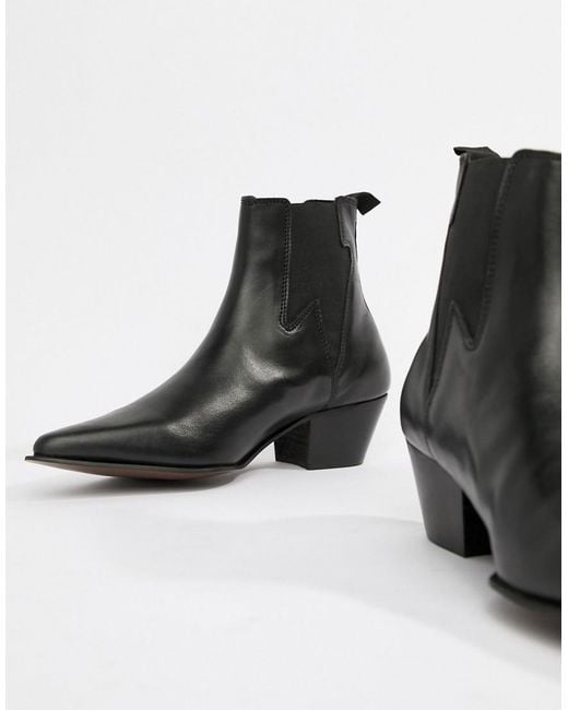 ASOS Cuban Heel Western Chelsea Boots In Black Leather With Lightning ...