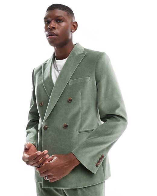 ASOS Green Slim Double Breasted Suit Jacket for men