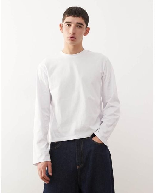Reclaimed Vintage White Long Sleeve Cropped Boxy T-shirt for men