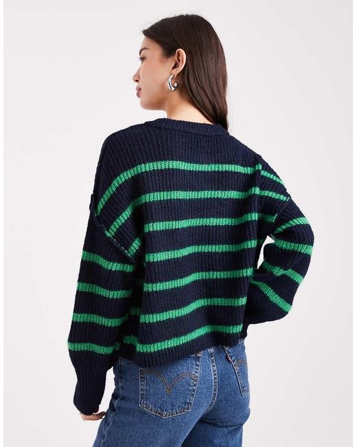 ONLY Green Slouchy Stripe Jumper